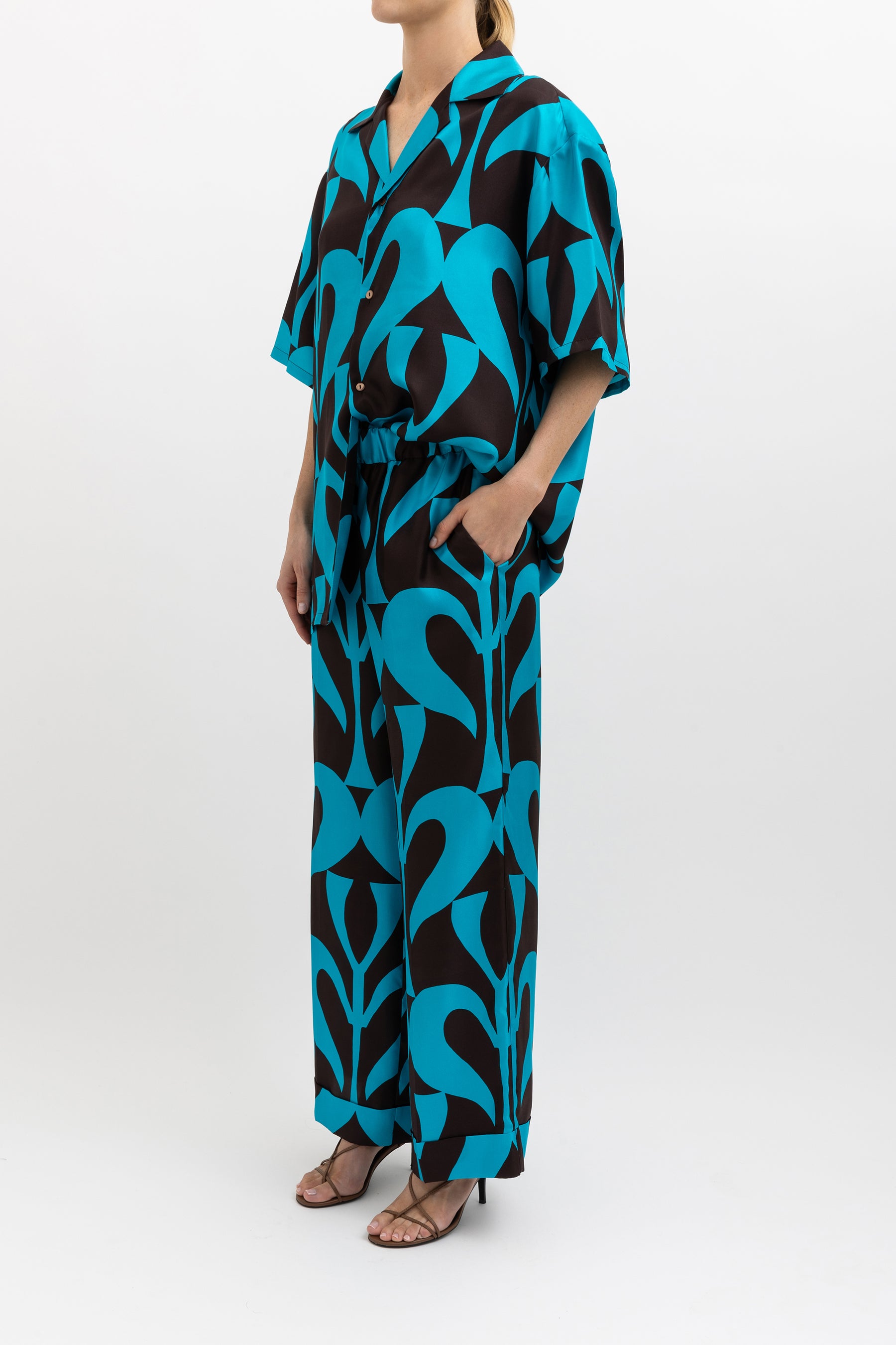 Printed Silk Shirt and Pants Set