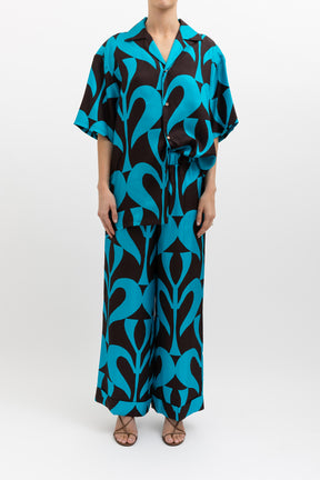 Printed Silk Shirt and Pants Set