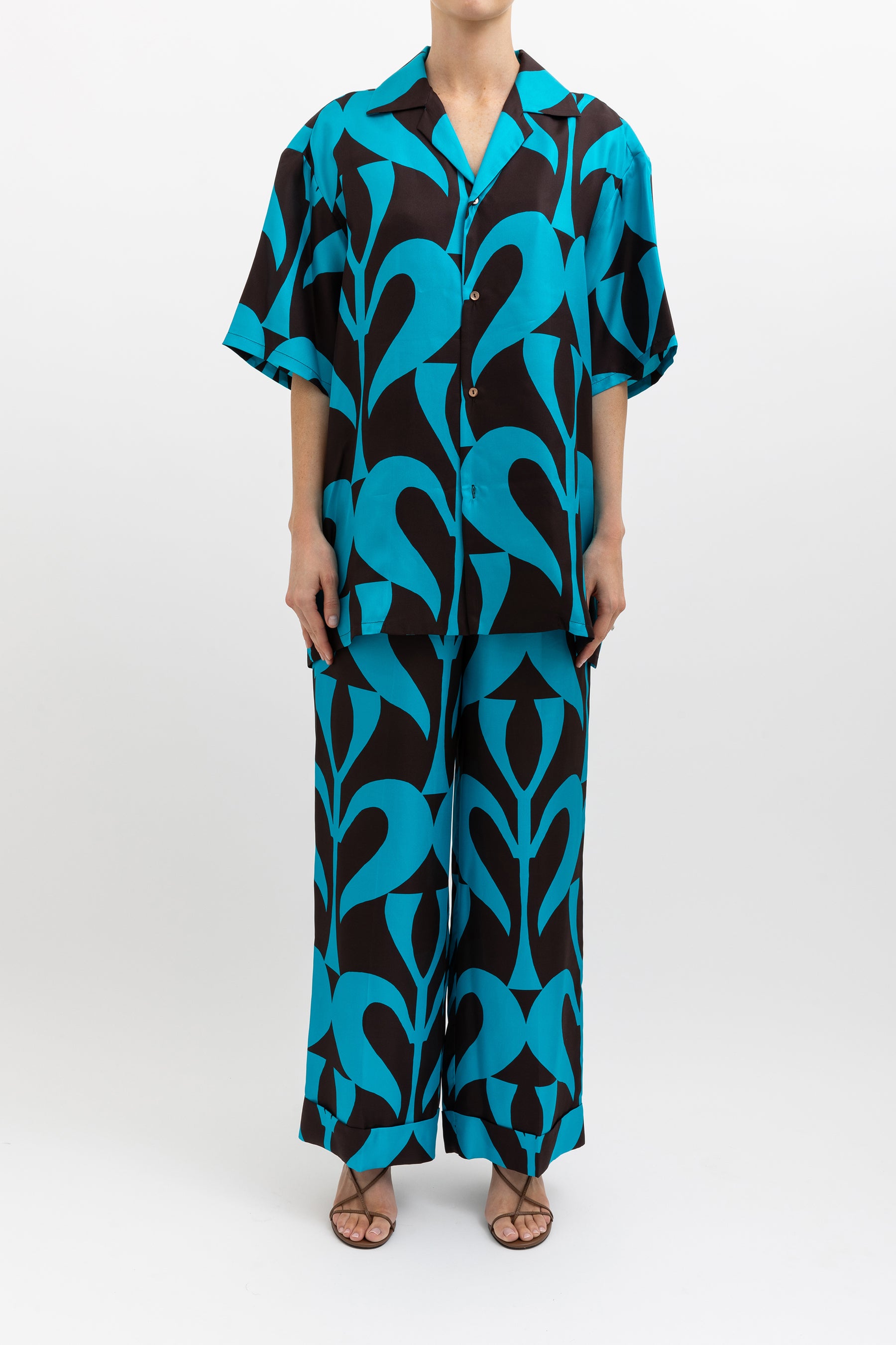 Printed Silk Shirt and Pants Set