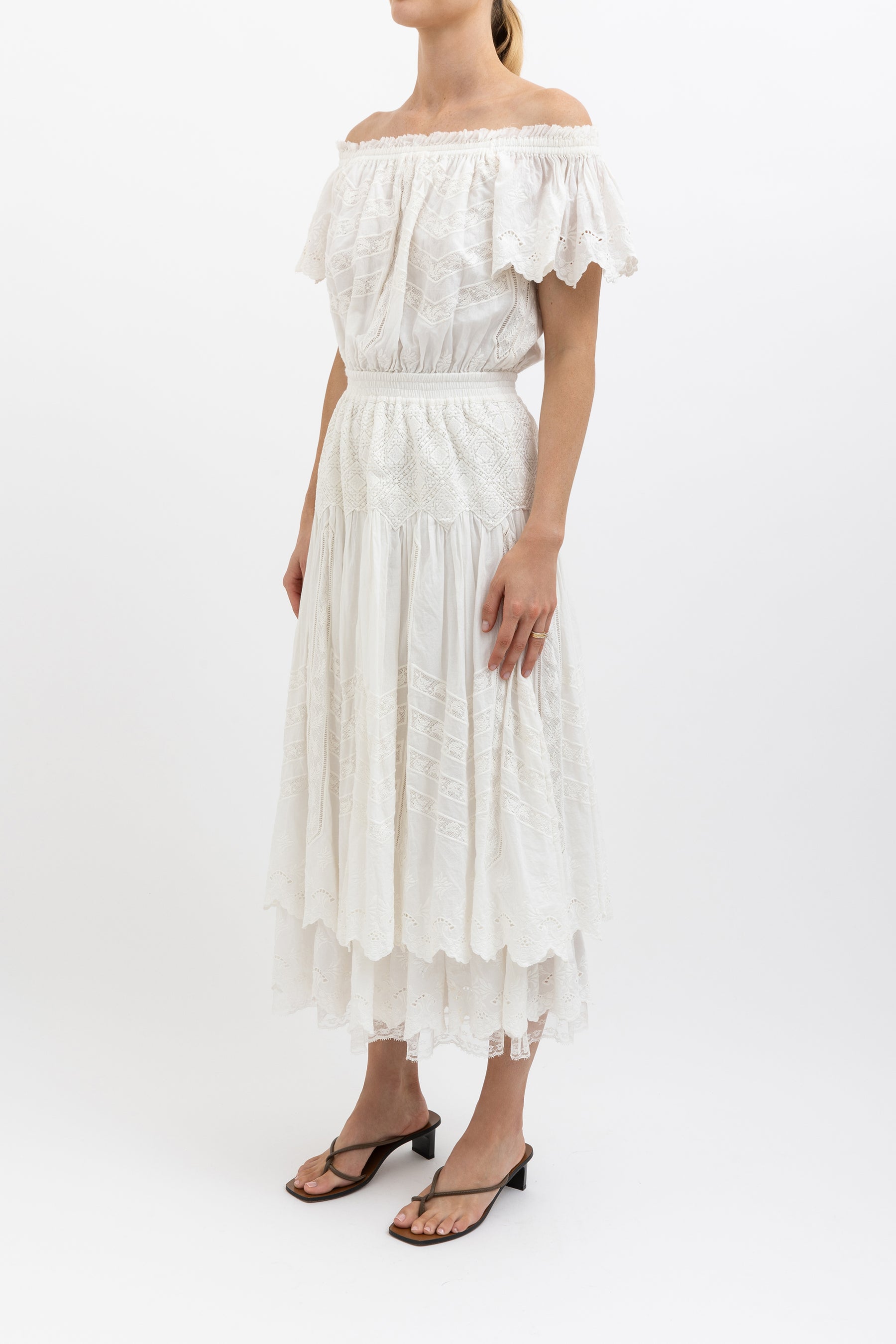 Anglaise Off Shoulder Tiered Dress