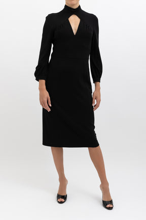 Key Hole High Neck Midi Dress