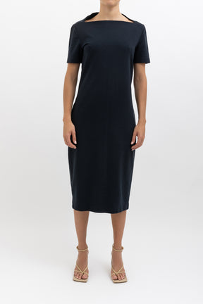 Boat Neck Stretch Midi Dress