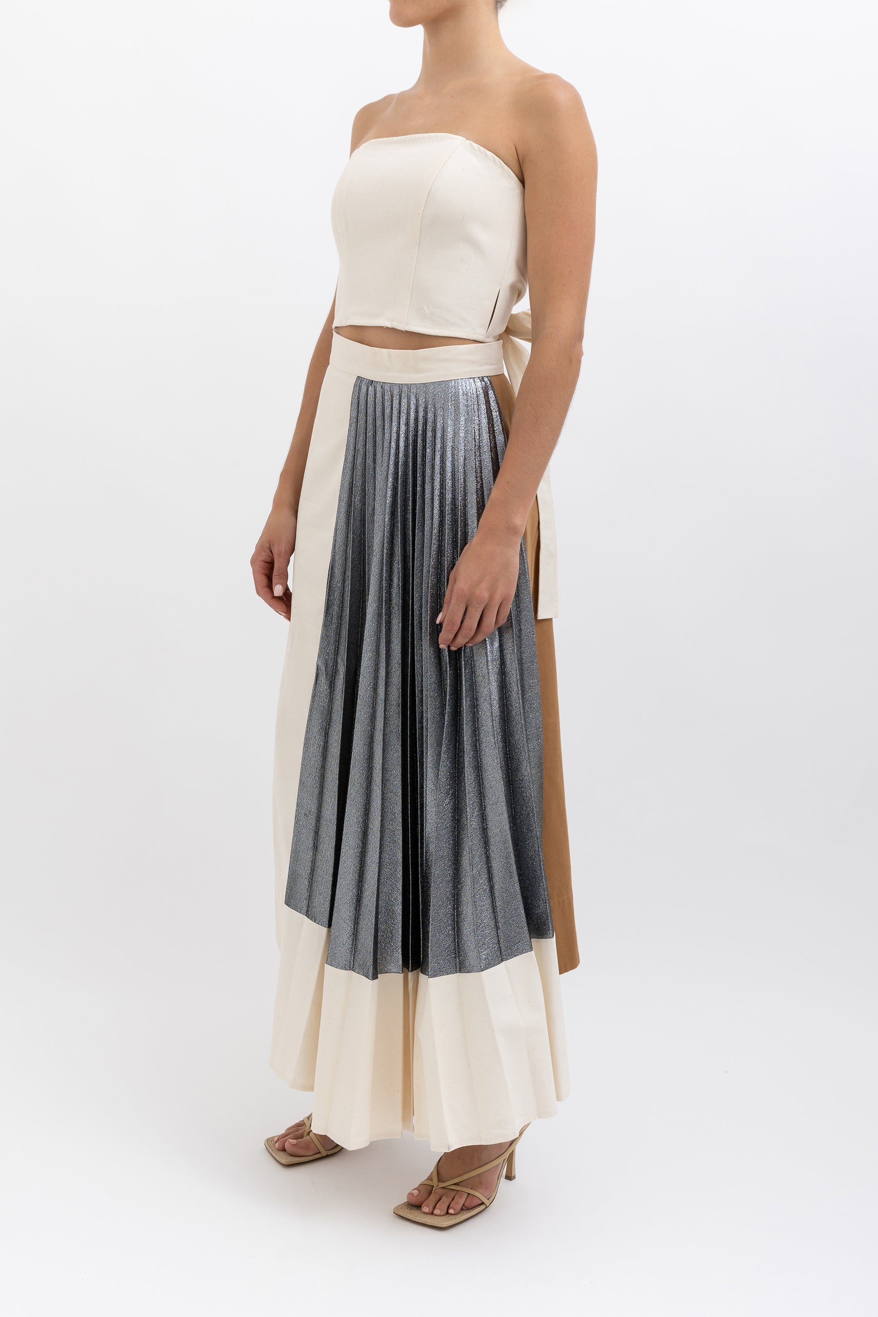 Strapless Top and Asymmetrical Midi Skirt