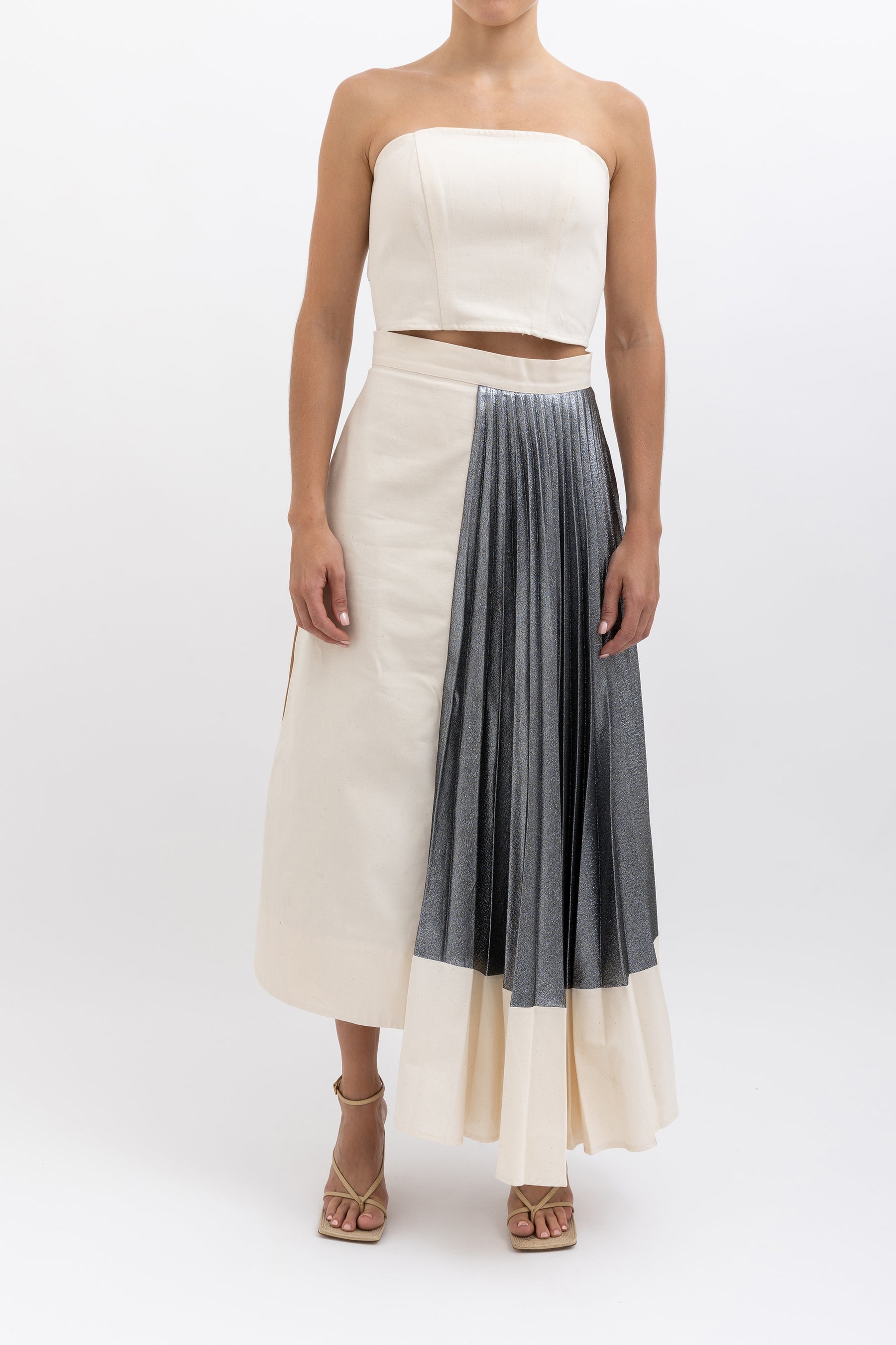 Strapless Top and Asymmetrical Midi Skirt