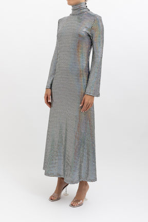 Iredescent Mock Neck Midi Dress