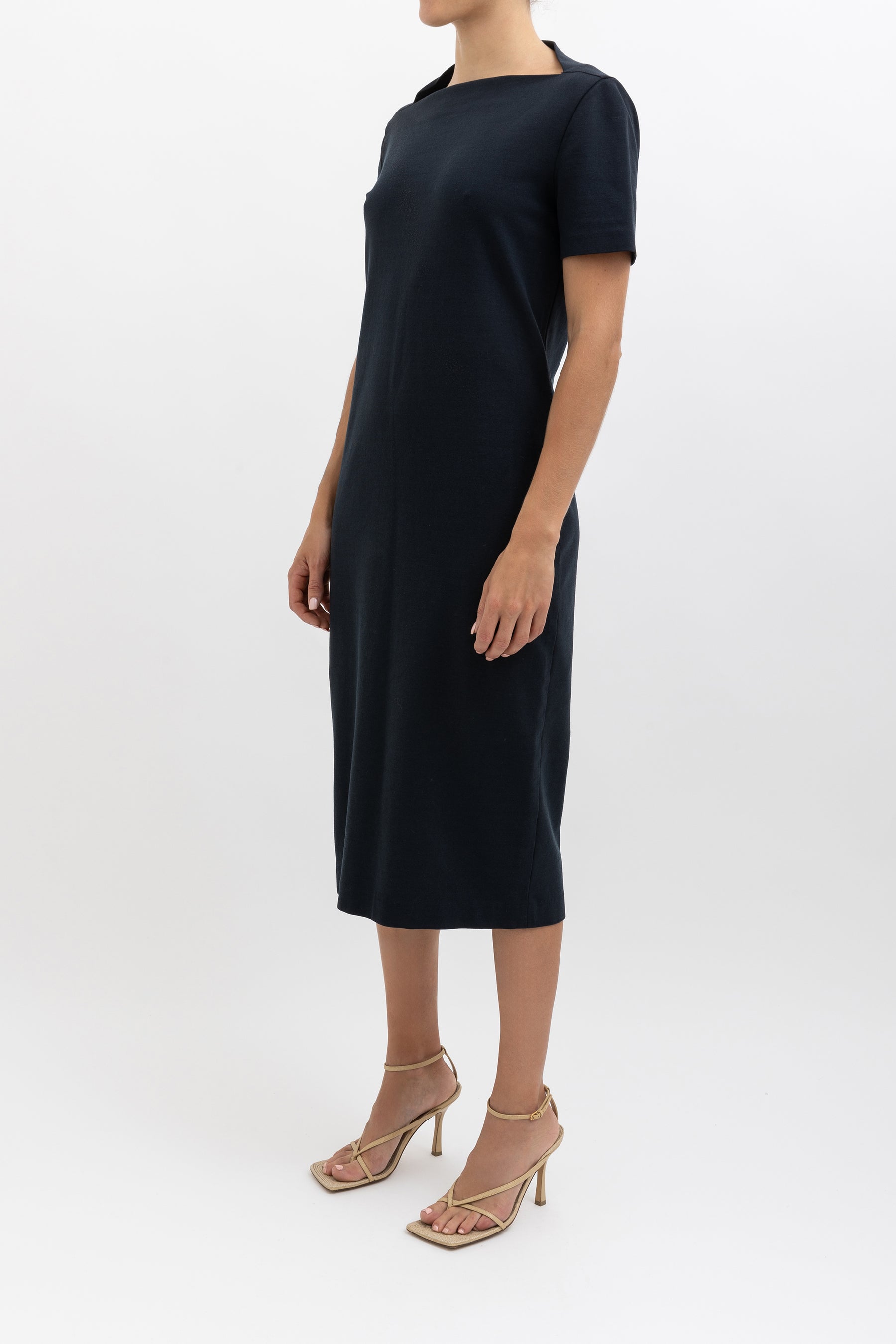 Boat Neck Stretch Midi Dress