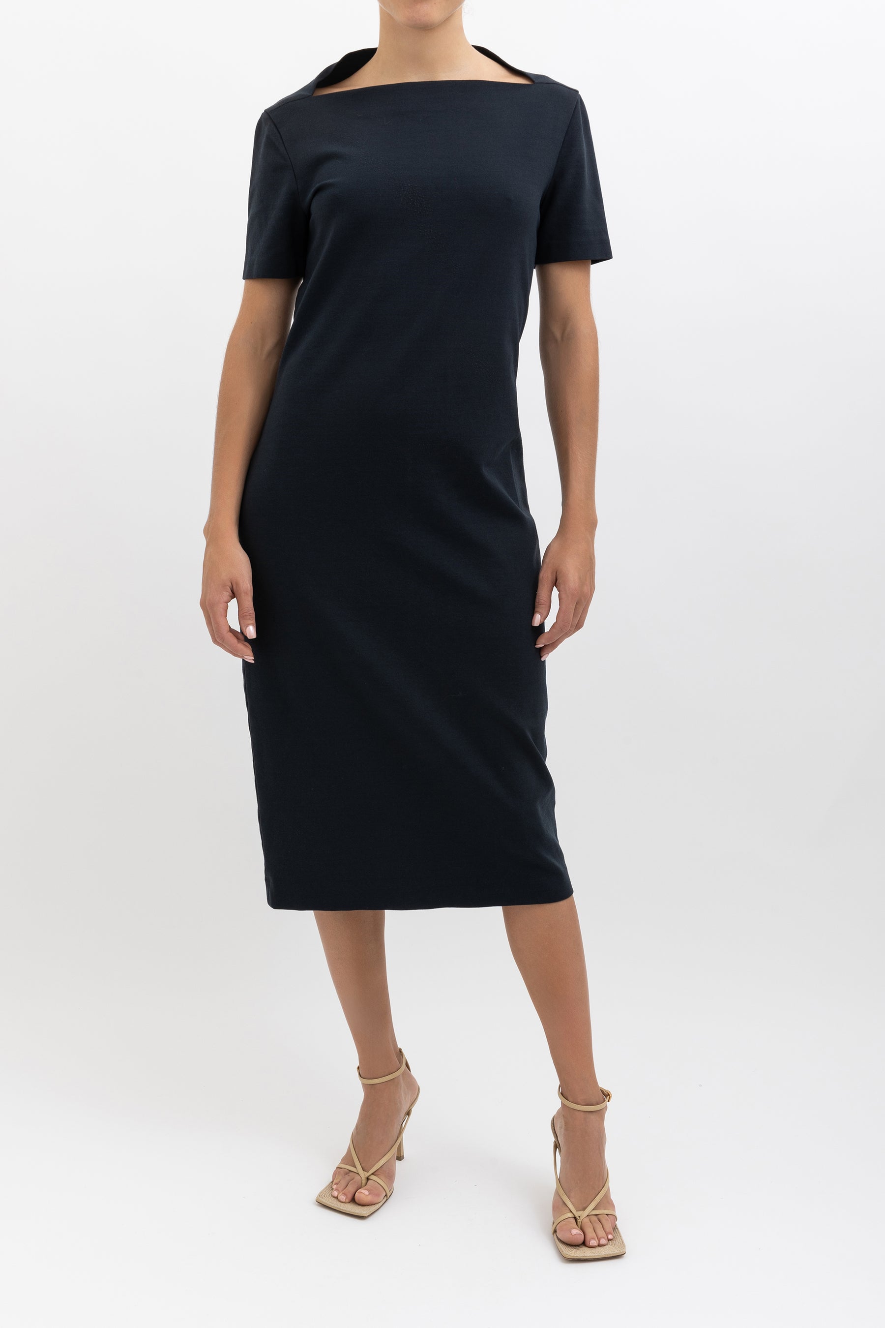 Boat Neck Stretch Midi Dress