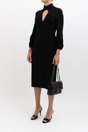 Key Hole High Neck Midi Dress