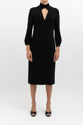 Key Hole High Neck Midi Dress