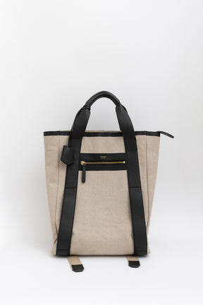 Oroton Natural Linen and Black Leather BackPack