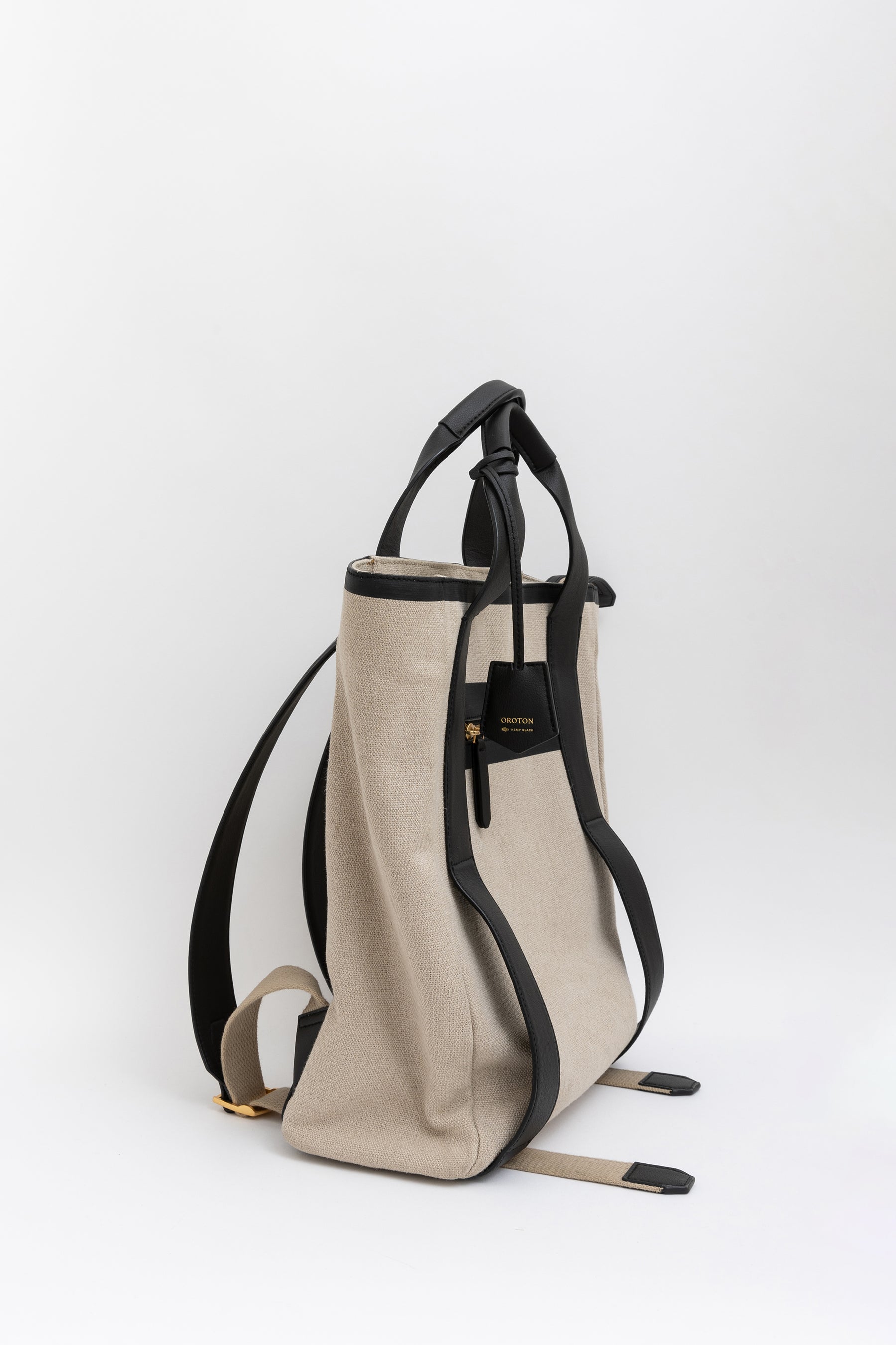 Oroton Natural Linen and Black Leather BackPack