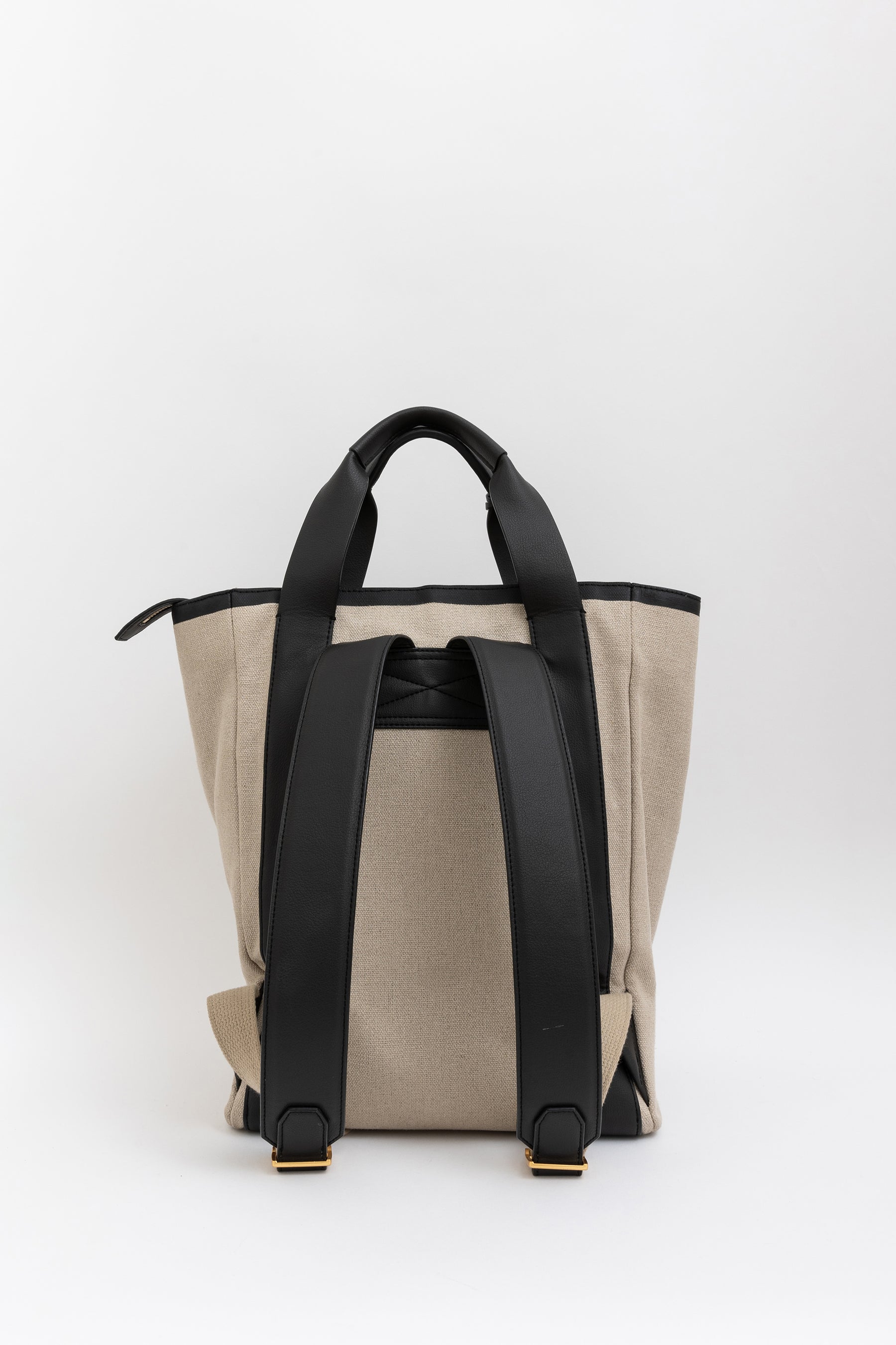 Oroton Natural Linen and Black Leather BackPack