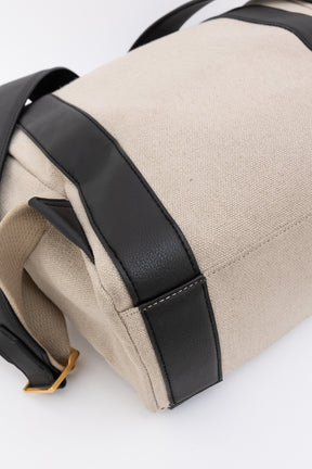 Oroton Natural Linen and Black Leather BackPack