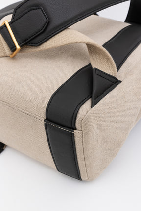 Oroton Natural Linen and Black Leather BackPack