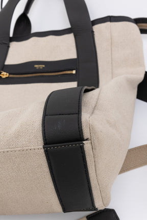 Oroton Natural Linen and Black Leather BackPack