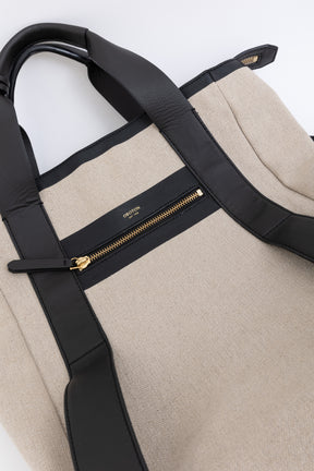 Oroton Natural Linen and Black Leather BackPack