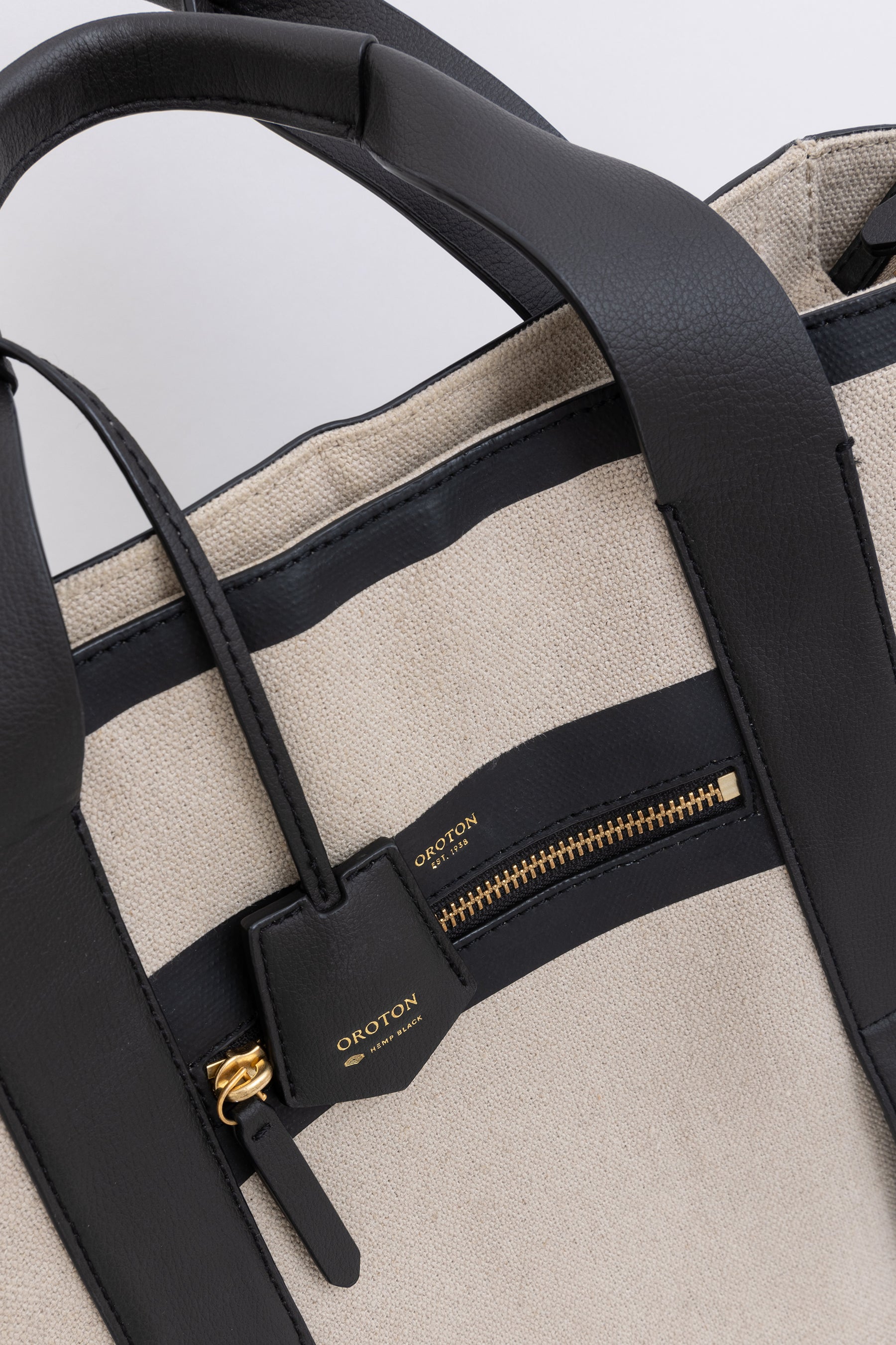 Oroton Natural Linen and Black Leather BackPack