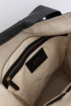 Oroton Natural Linen and Black Leather BackPack