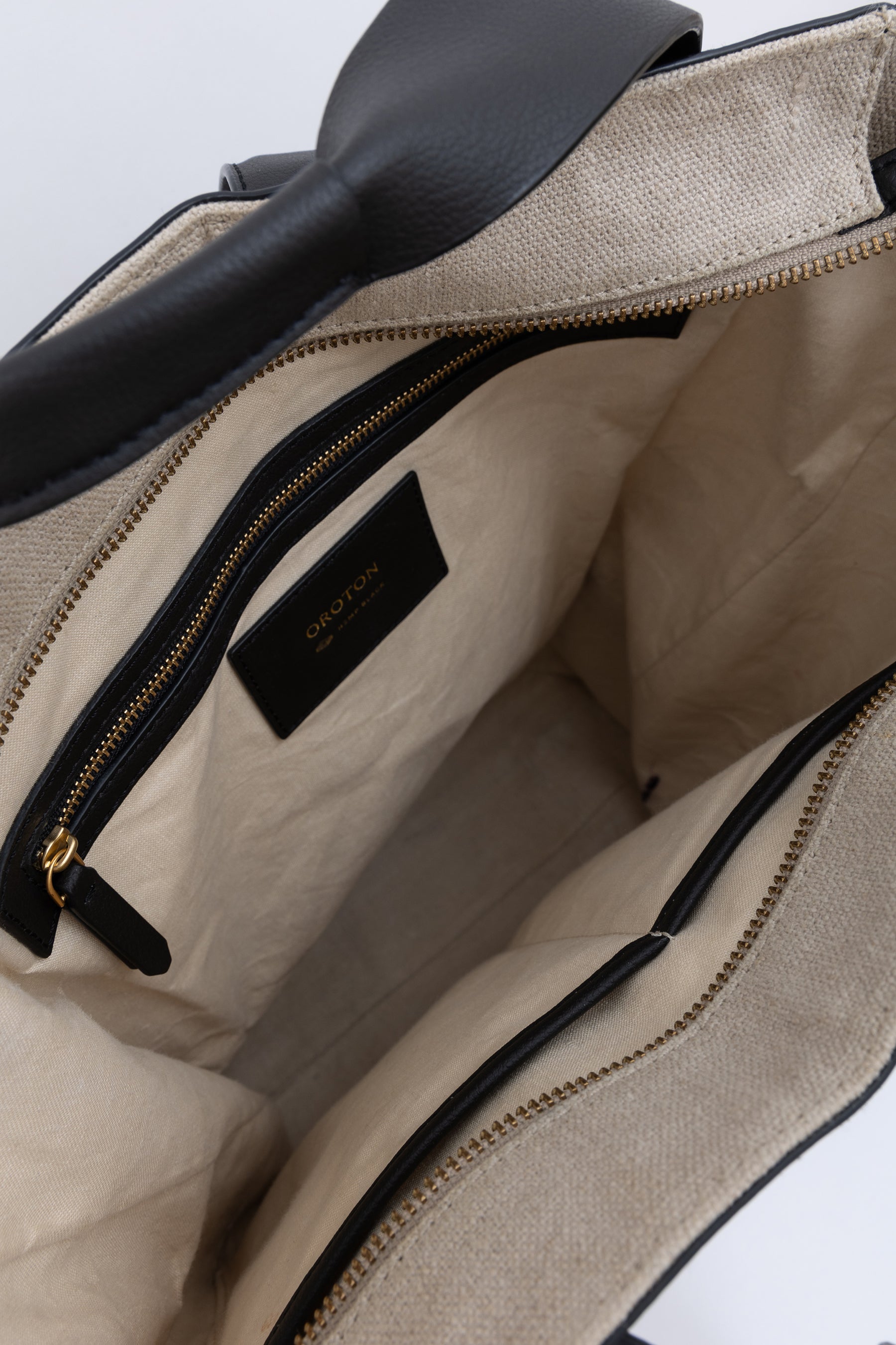 Oroton Natural Linen and Black Leather BackPack