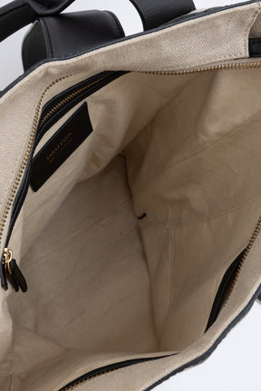 Oroton Natural Linen and Black Leather BackPack