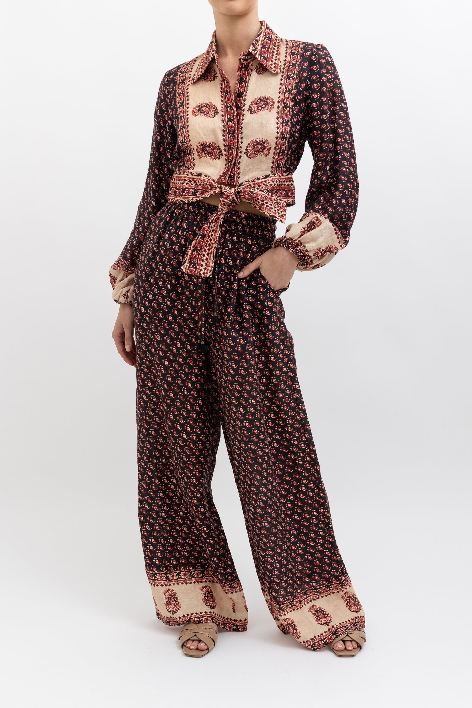 Jaya Tie-Front Shirt and Pant Set