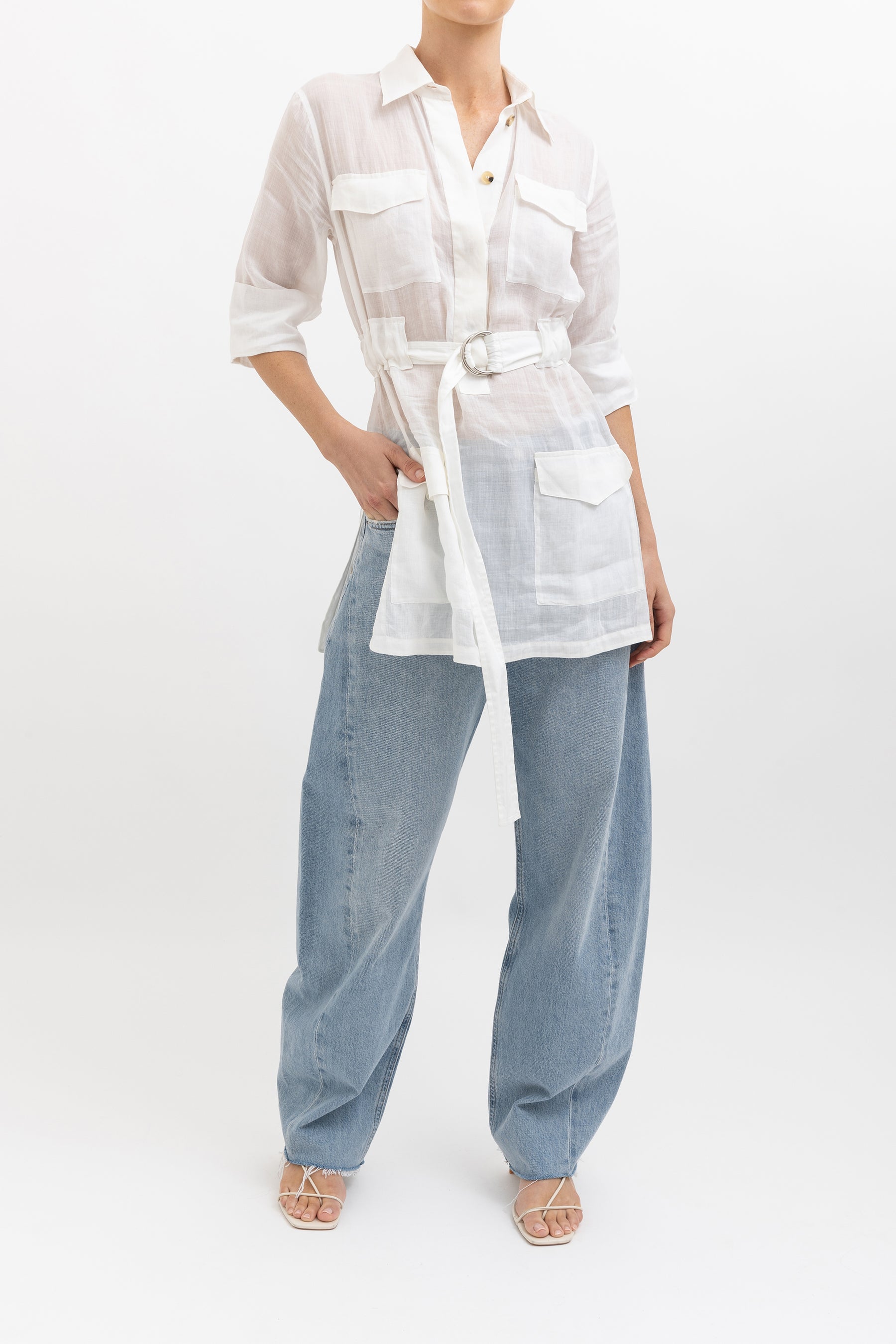 Sheer Waisted Shirt With Belt