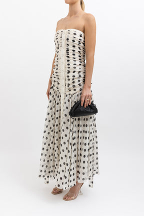 Corsage Ruched Polka Dot Dress