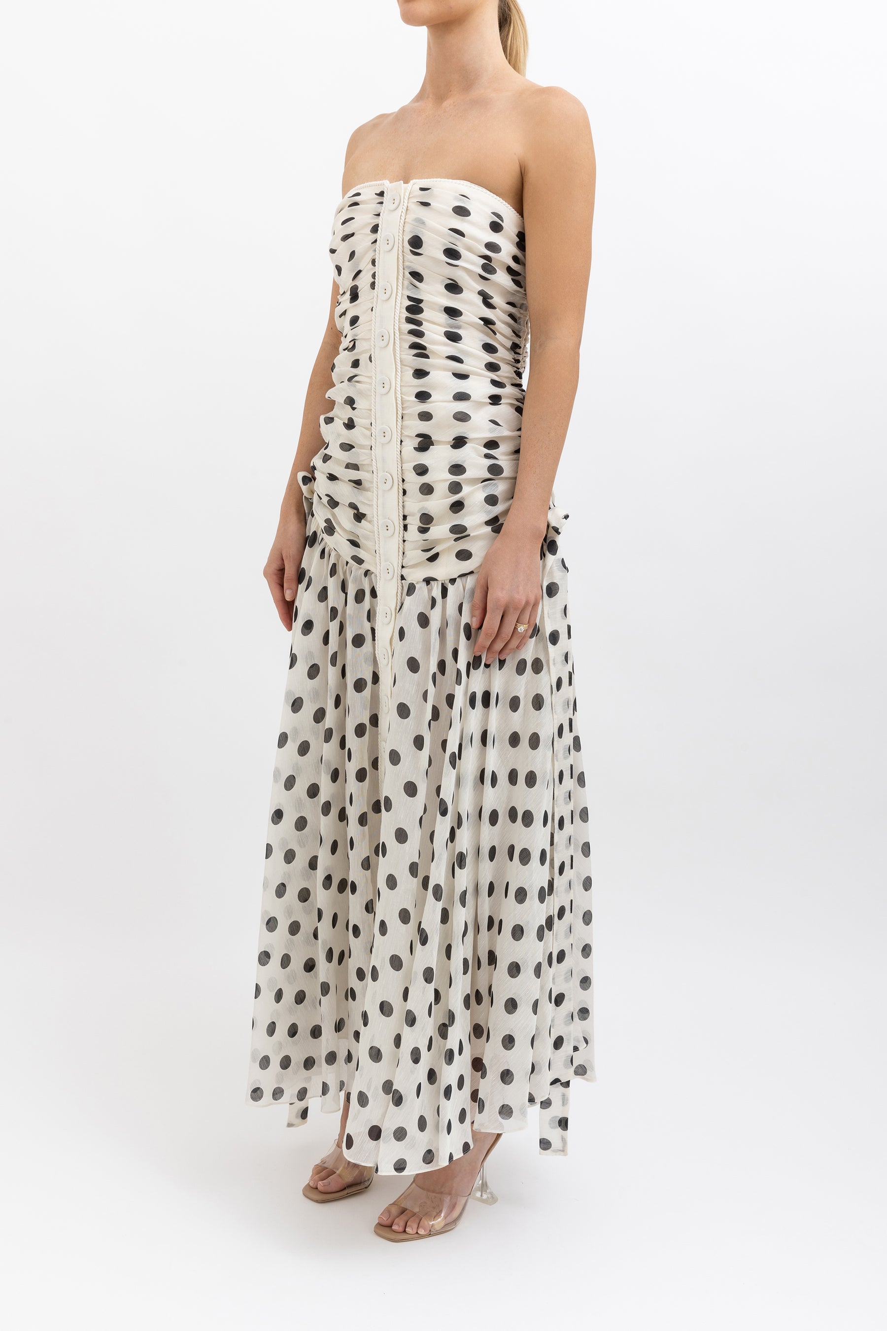 Corsage Ruched Polka Dot Dress