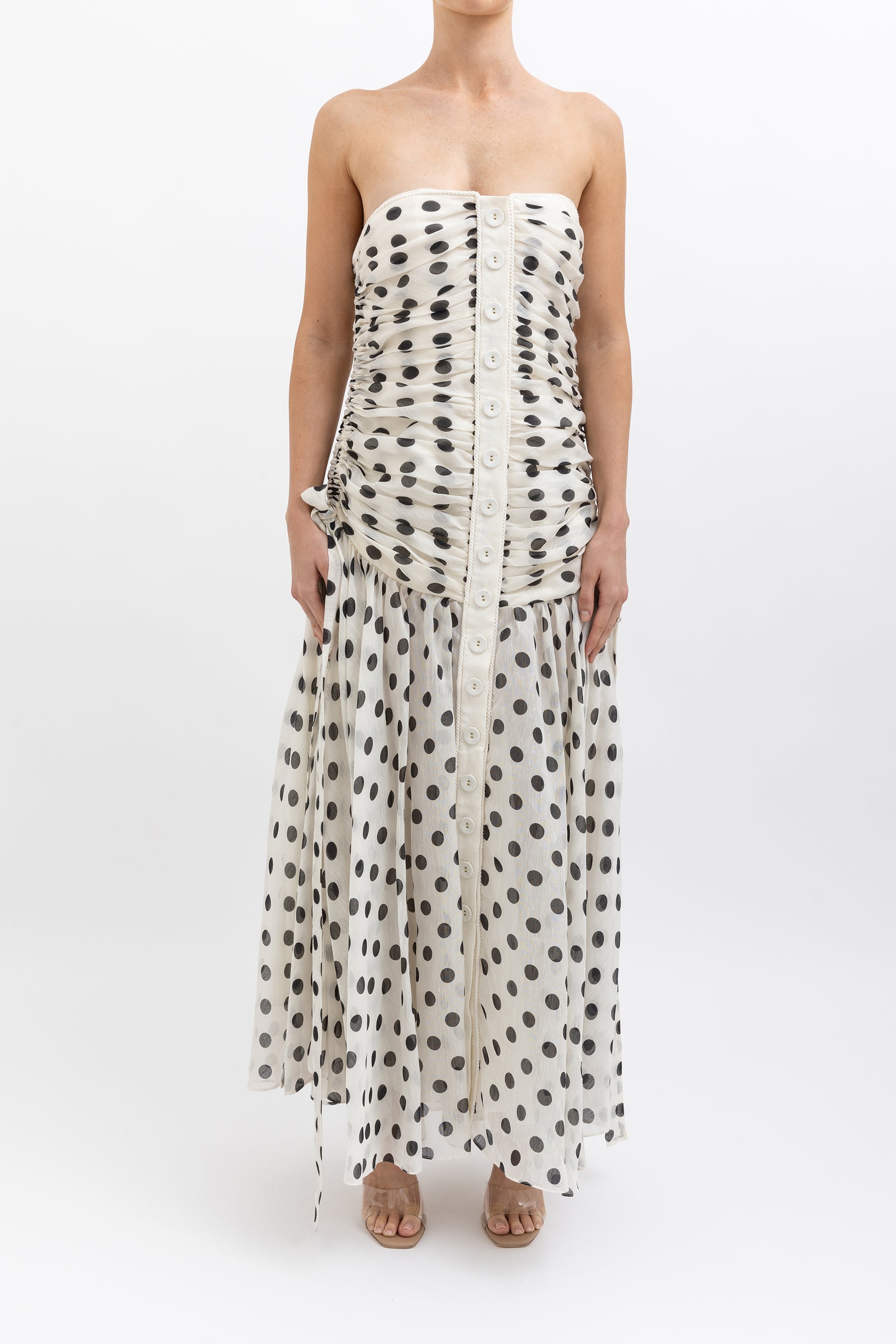 Corsage Ruched Polka Dot Dress