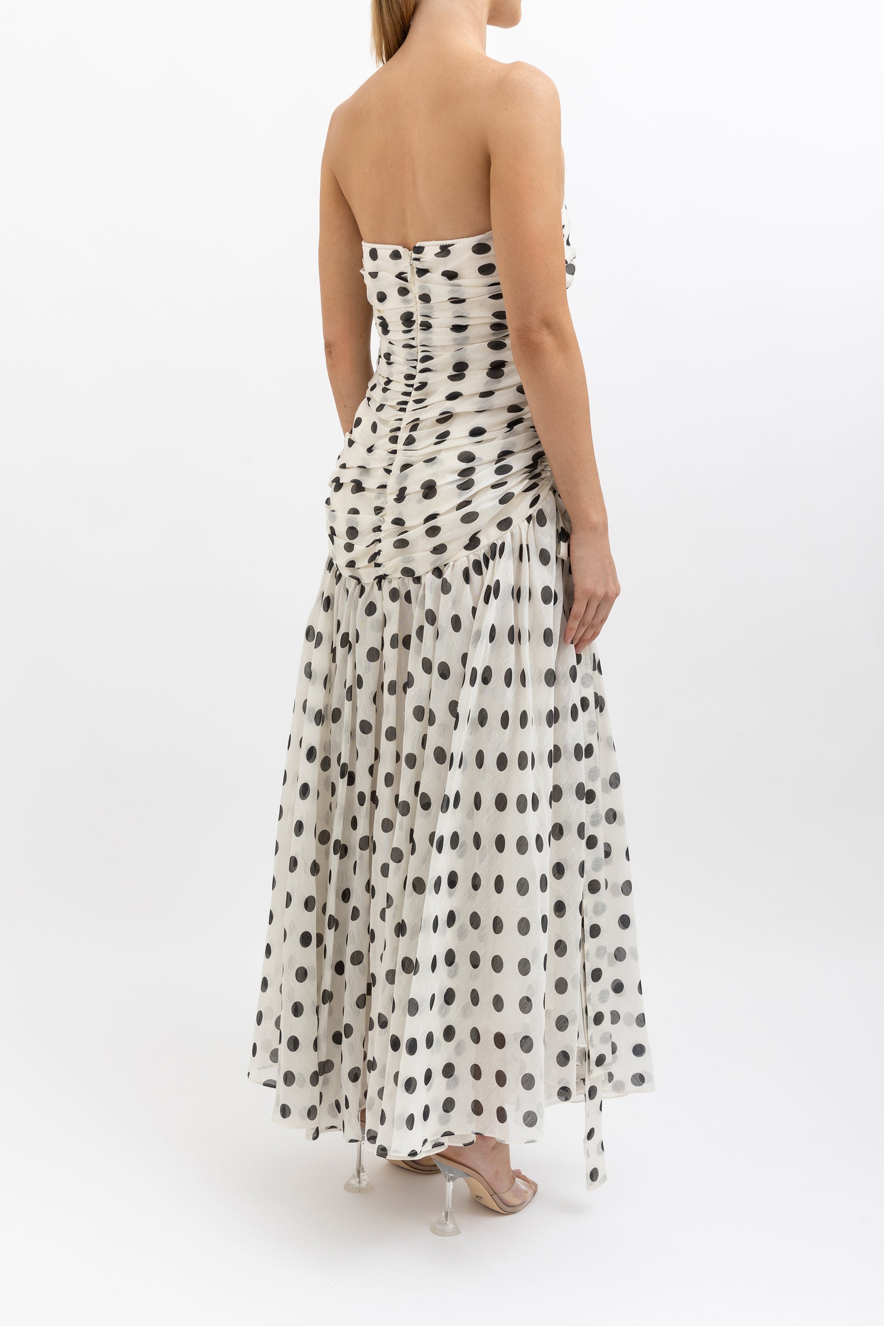 Corsage Ruched Polka Dot Dress