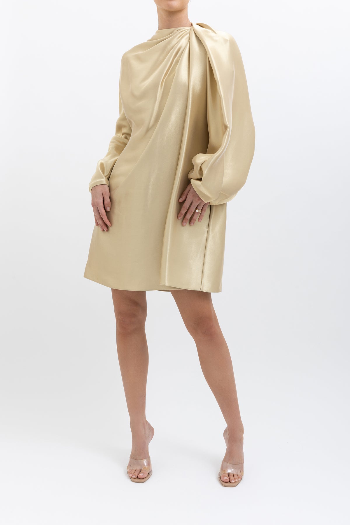 Draped Silk-Blend Lamé Mini Dress