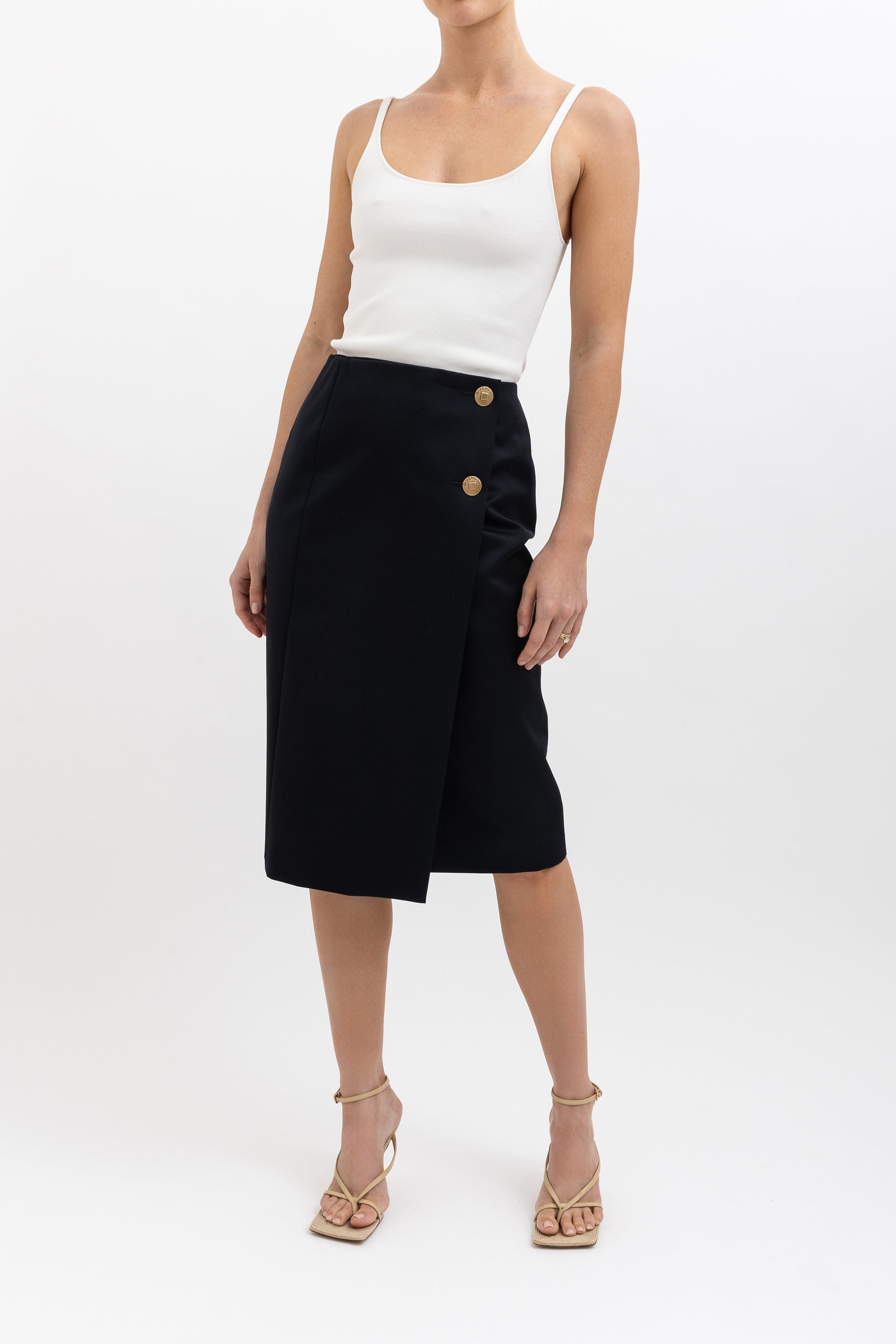 Midi Skirt With Gold Tone Hardware