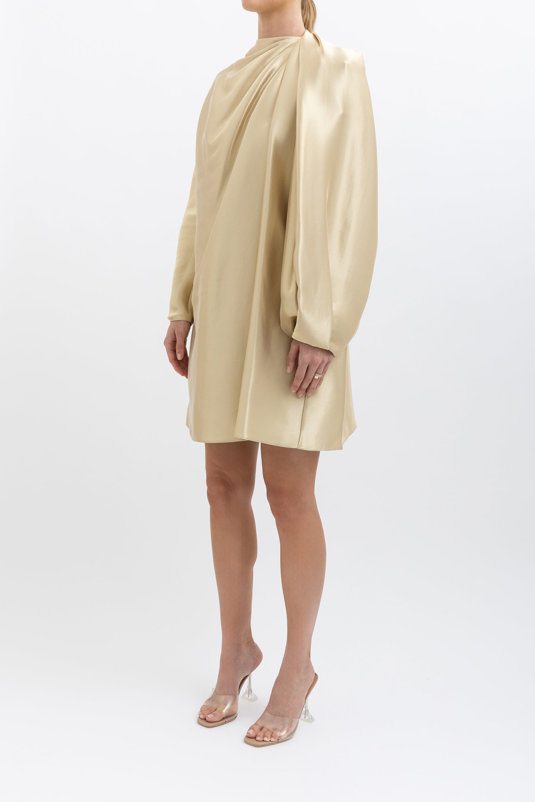 Draped Silk-Blend Lamé Mini Dress