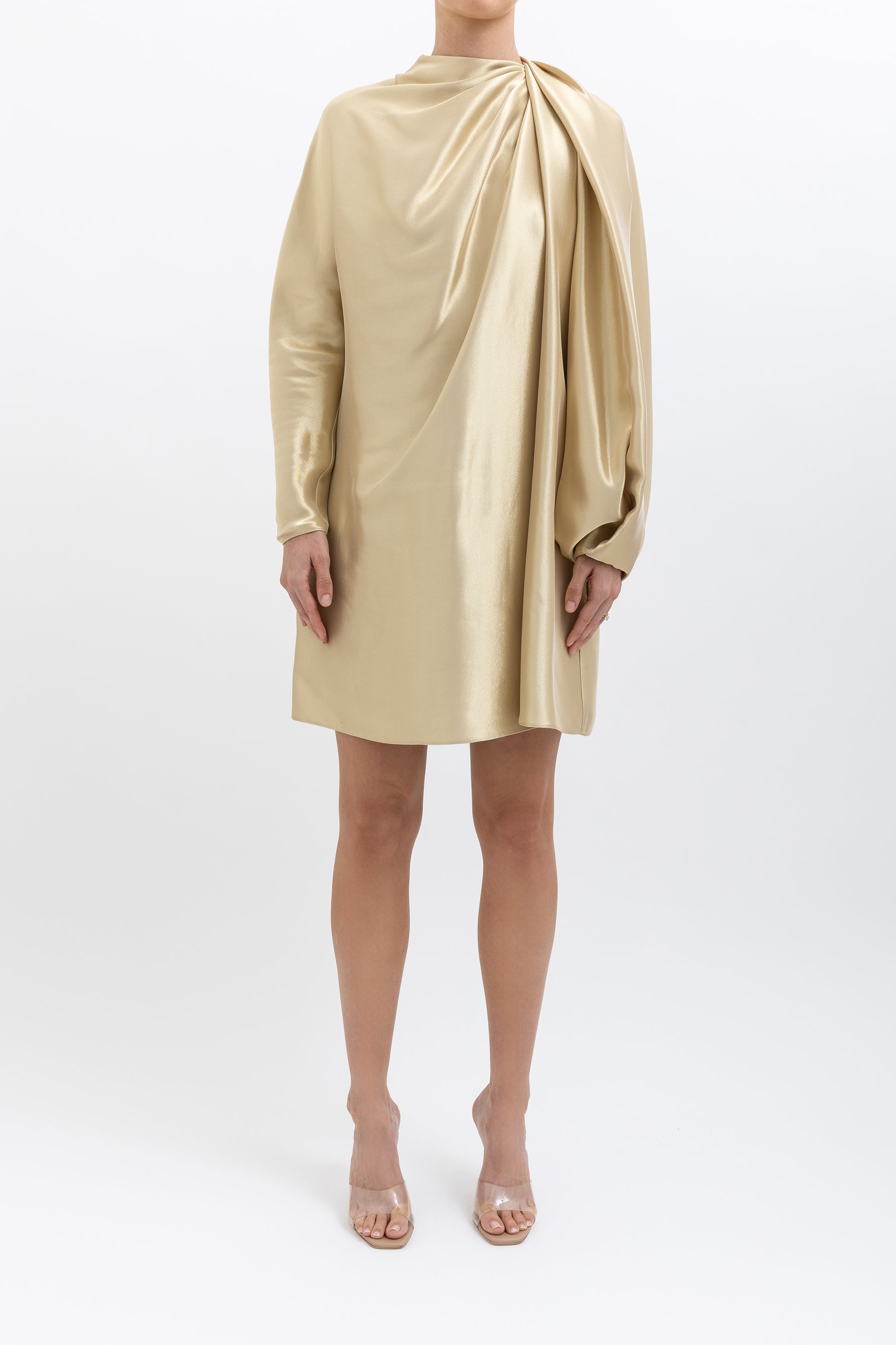 Draped Silk-Blend Lamé Mini Dress