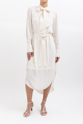 Zimmermann Ivory Midi Dress with Tie and Slip