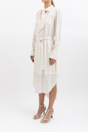 Zimmermann Ivory Midi Dress with Tie and Slip