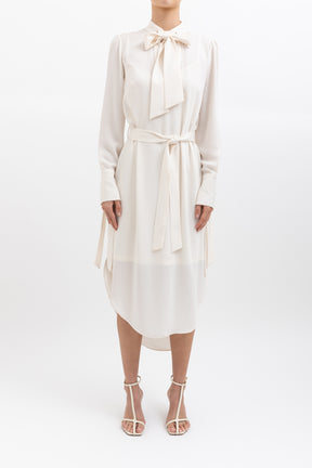 Zimmermann Ivory Midi Dress with Tie and Slip