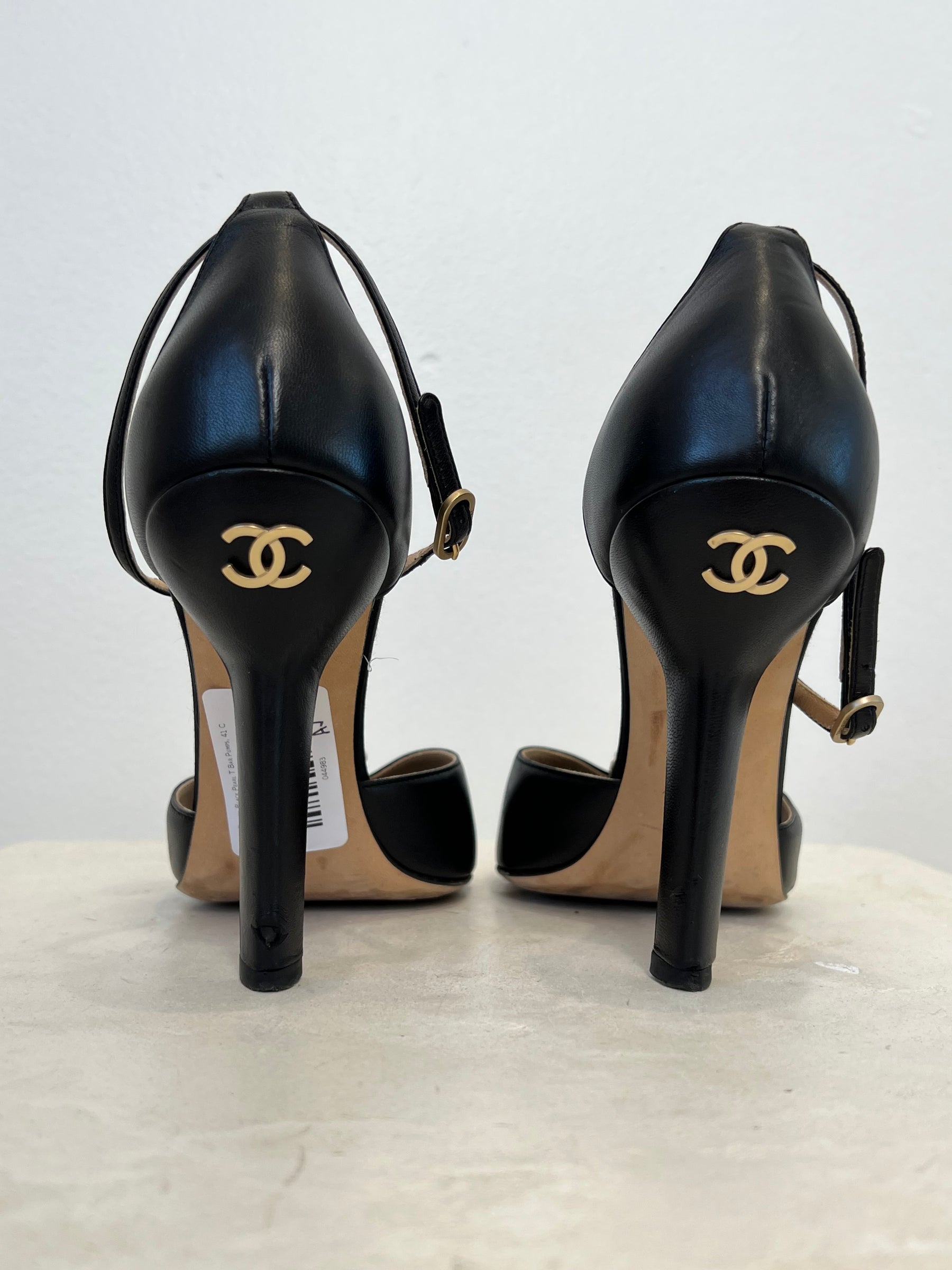 Chanel Black Pearl T Bar Pumps, 41 C