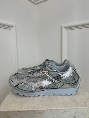 Bottega Veneta Silver Leather and Mesh Orbit Sneakers, 40