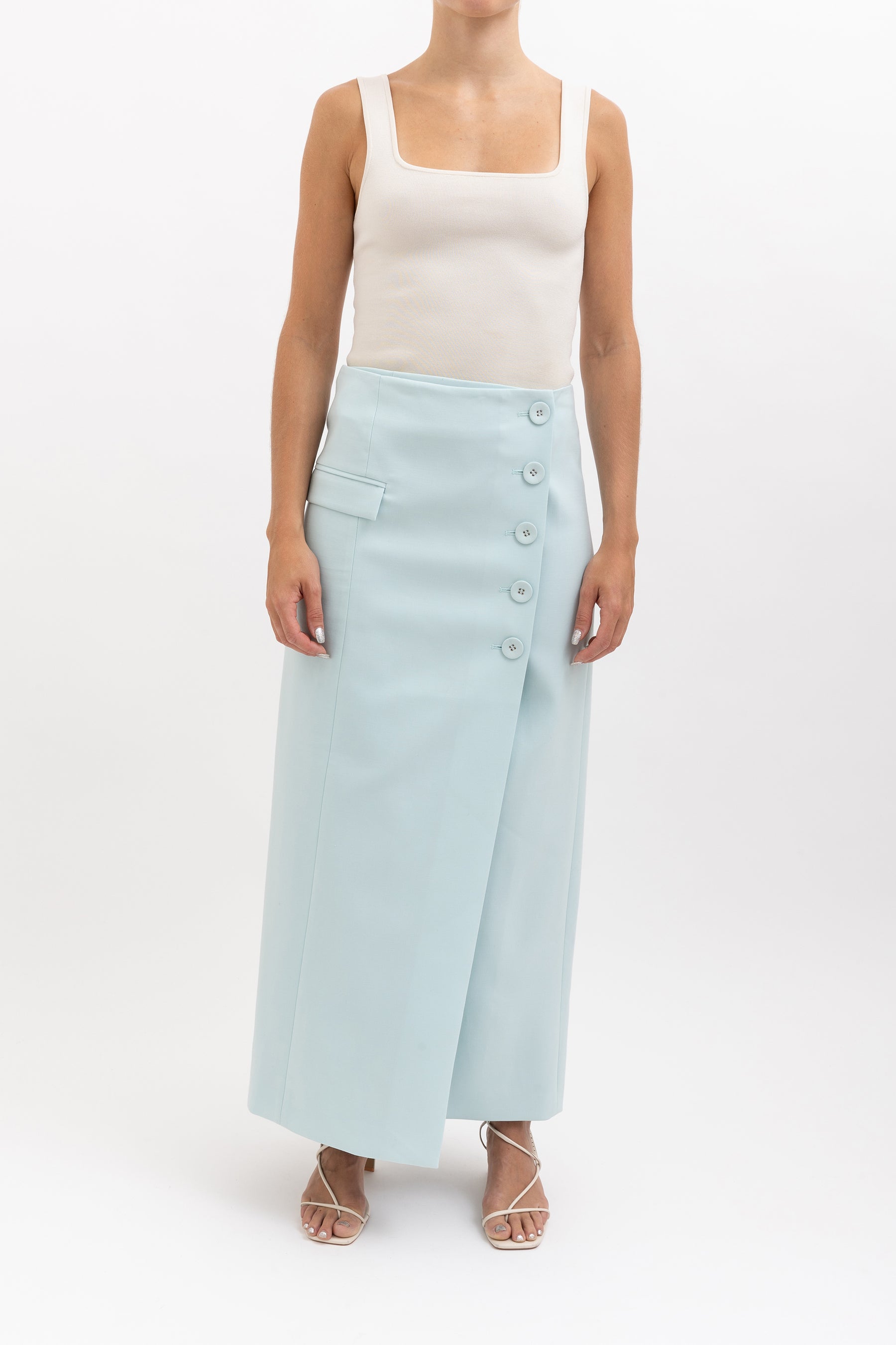 Button Front Midi Skirt