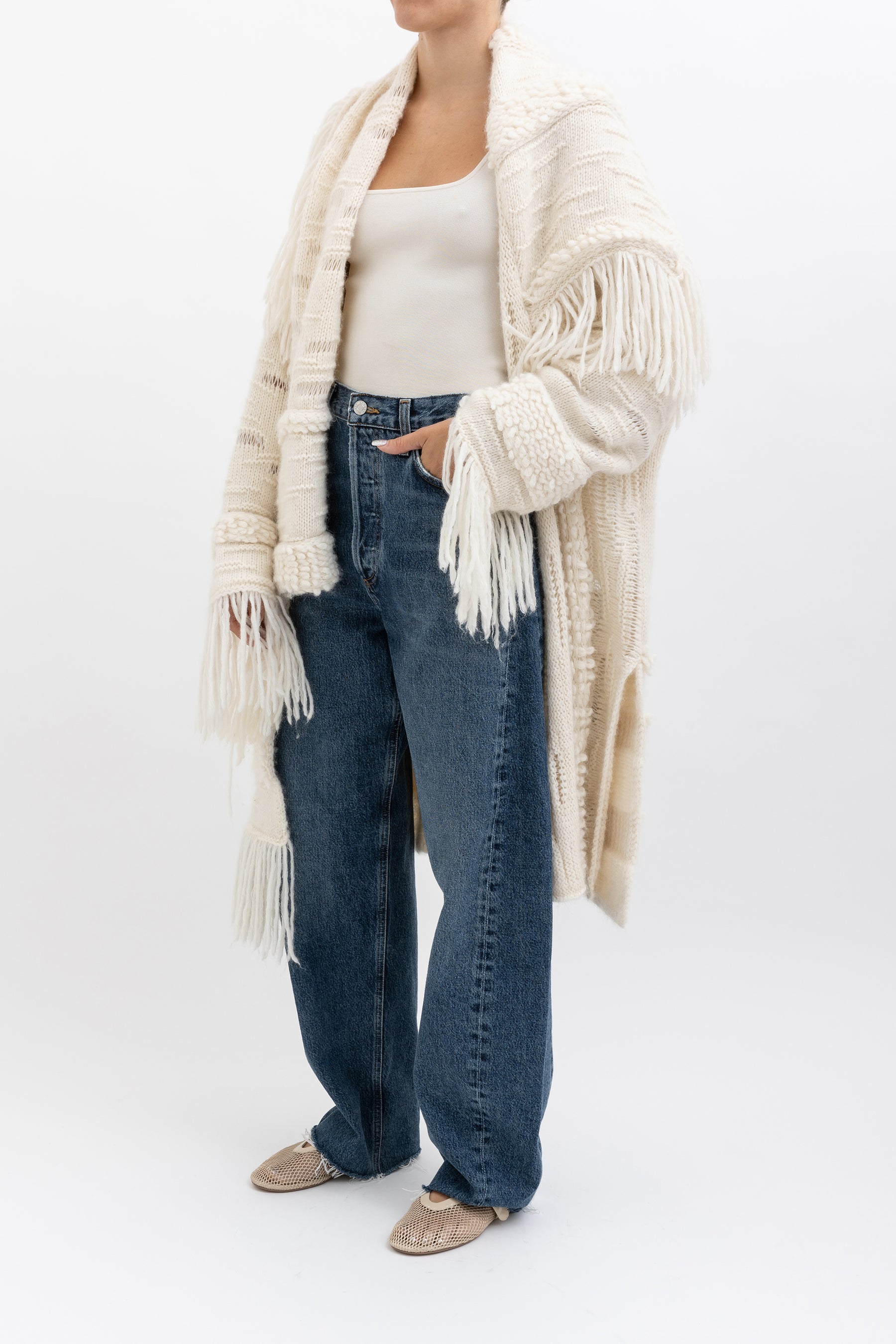 Asymmetric Fringed Cardigan