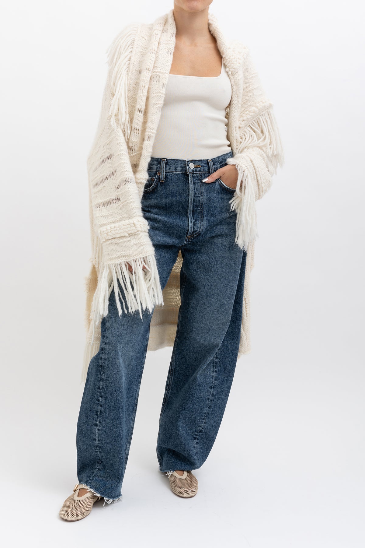 Asymmetric Fringed Cardigan