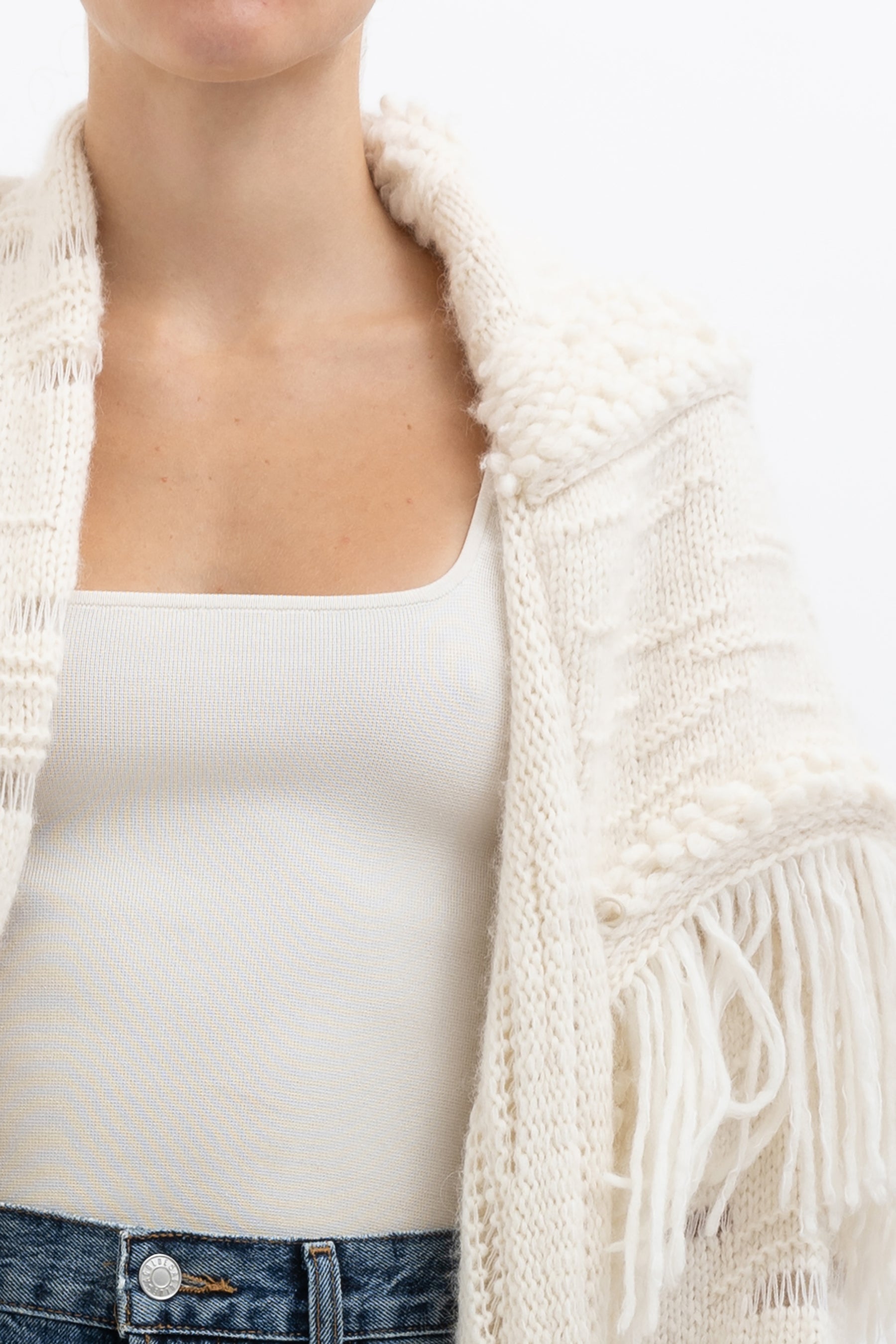 Asymmetric Fringed Cardigan