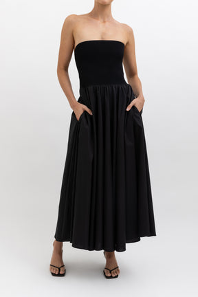 Crepe Bodice Poplin Midi Dress