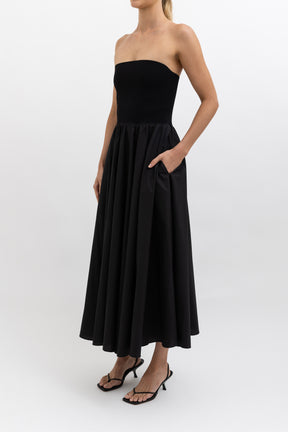 Crepe Bodice Poplin Midi Dress