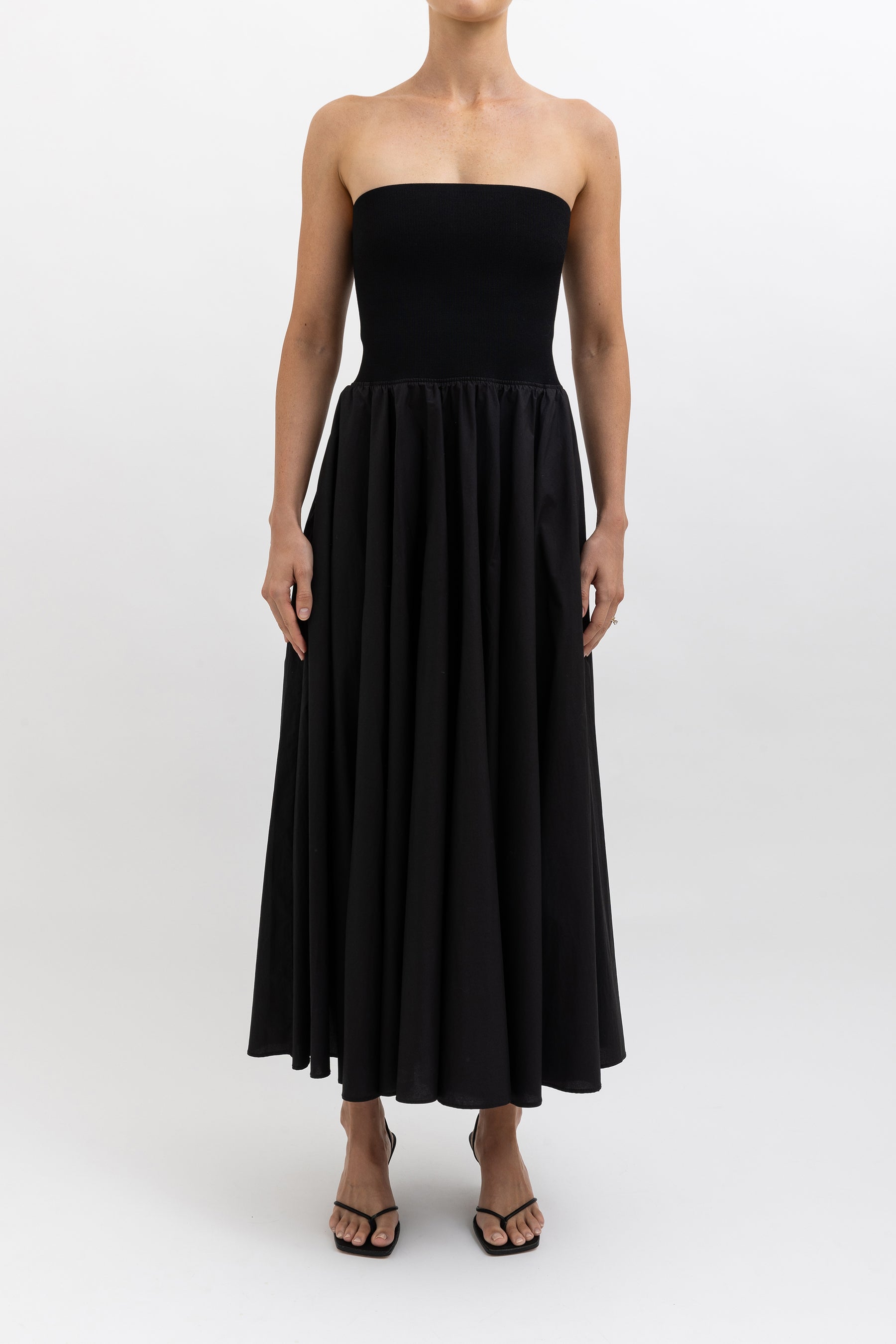 Crepe Bodice Poplin Midi Dress