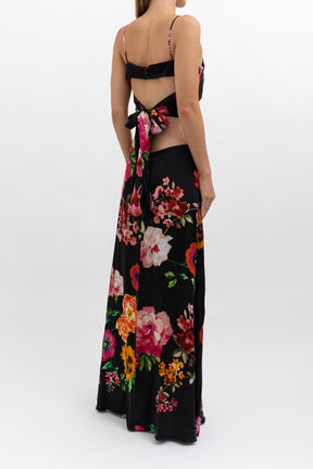 Floral Silk Cut Out Midi Dress