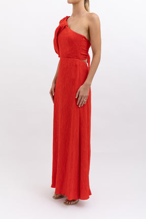 Textured One Shoulder Tie Back Maxi Dress