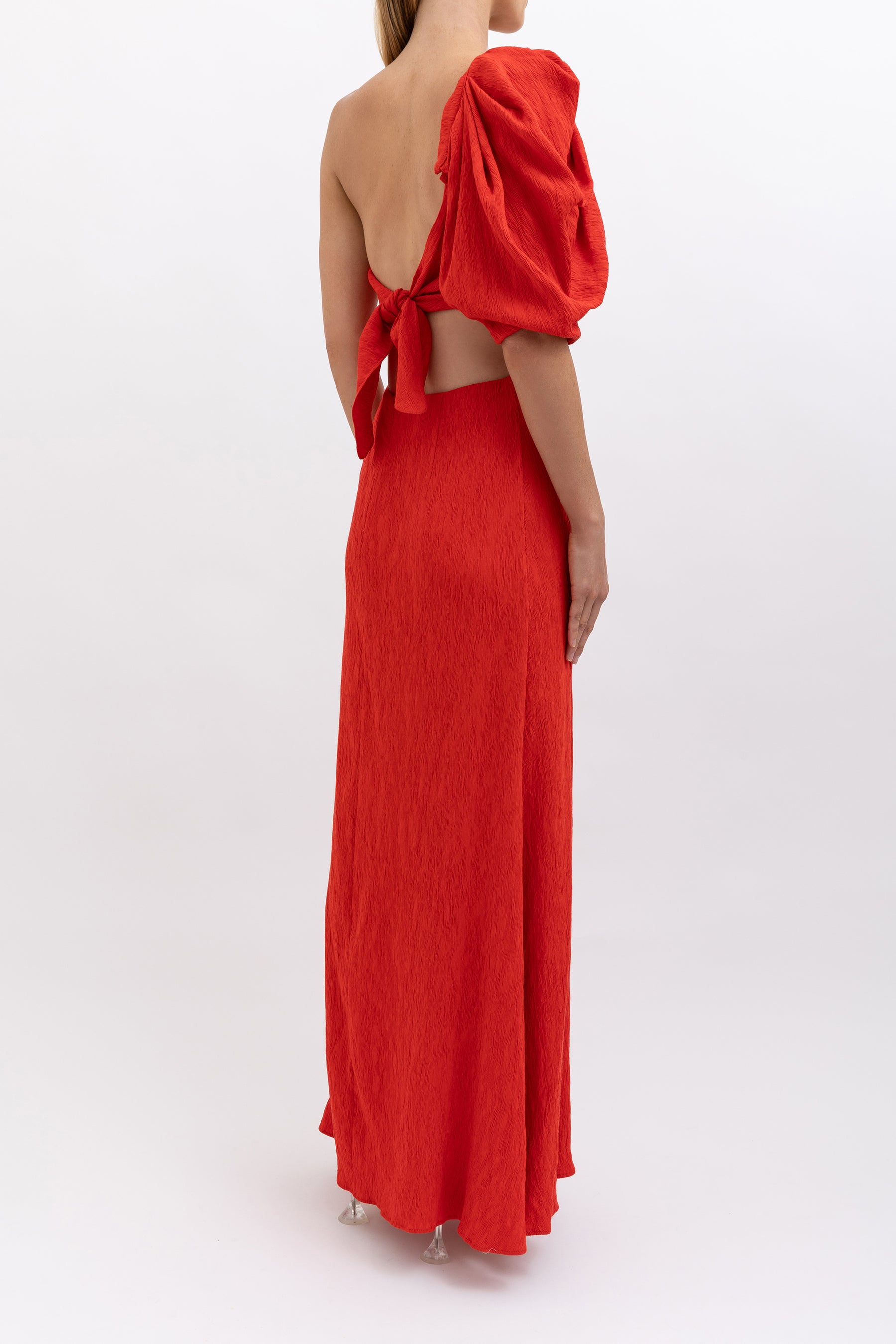 Textured One Shoulder Tie Back Maxi Dress