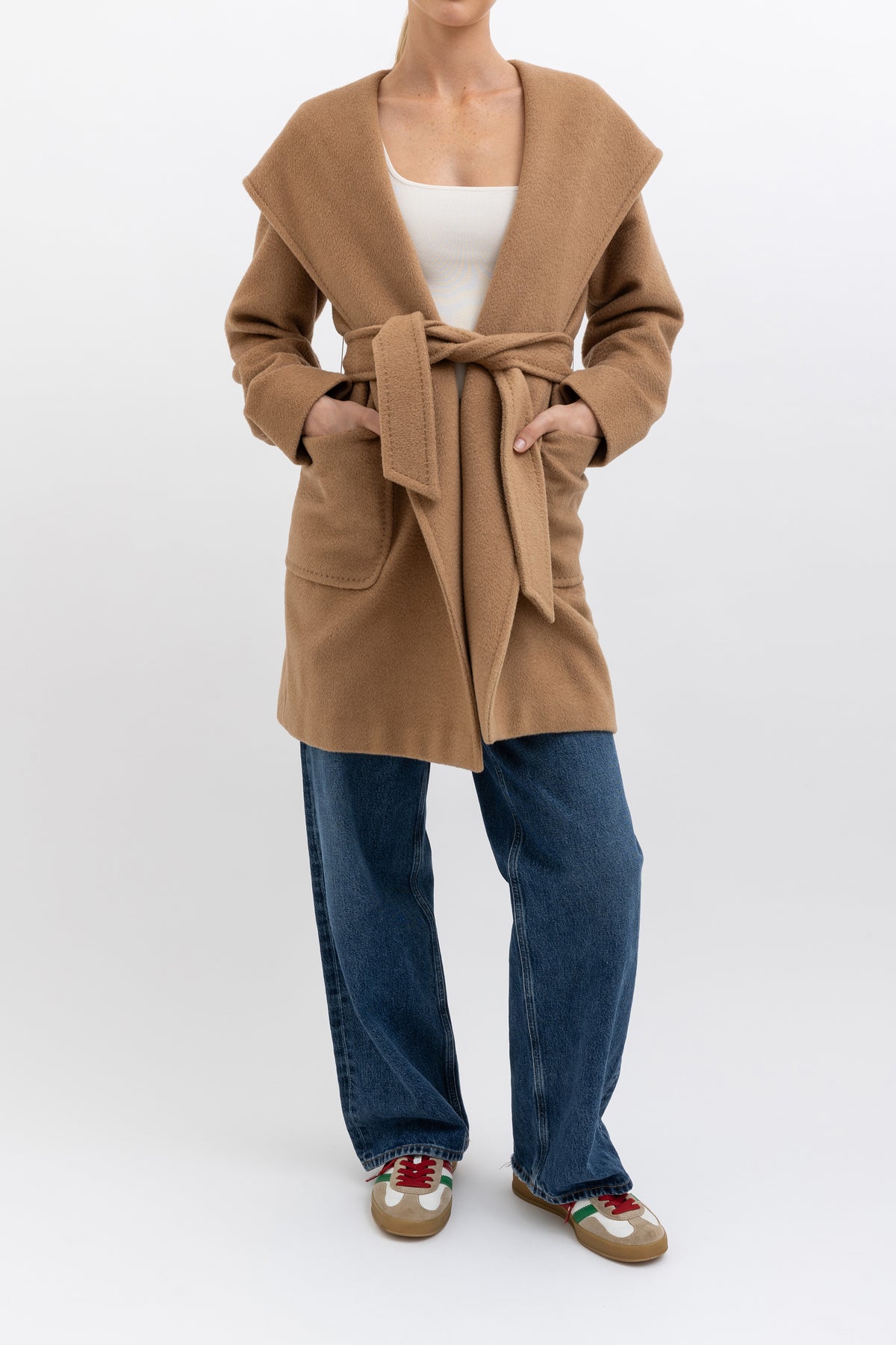 Camel Hair Mid Length Hooded Coat